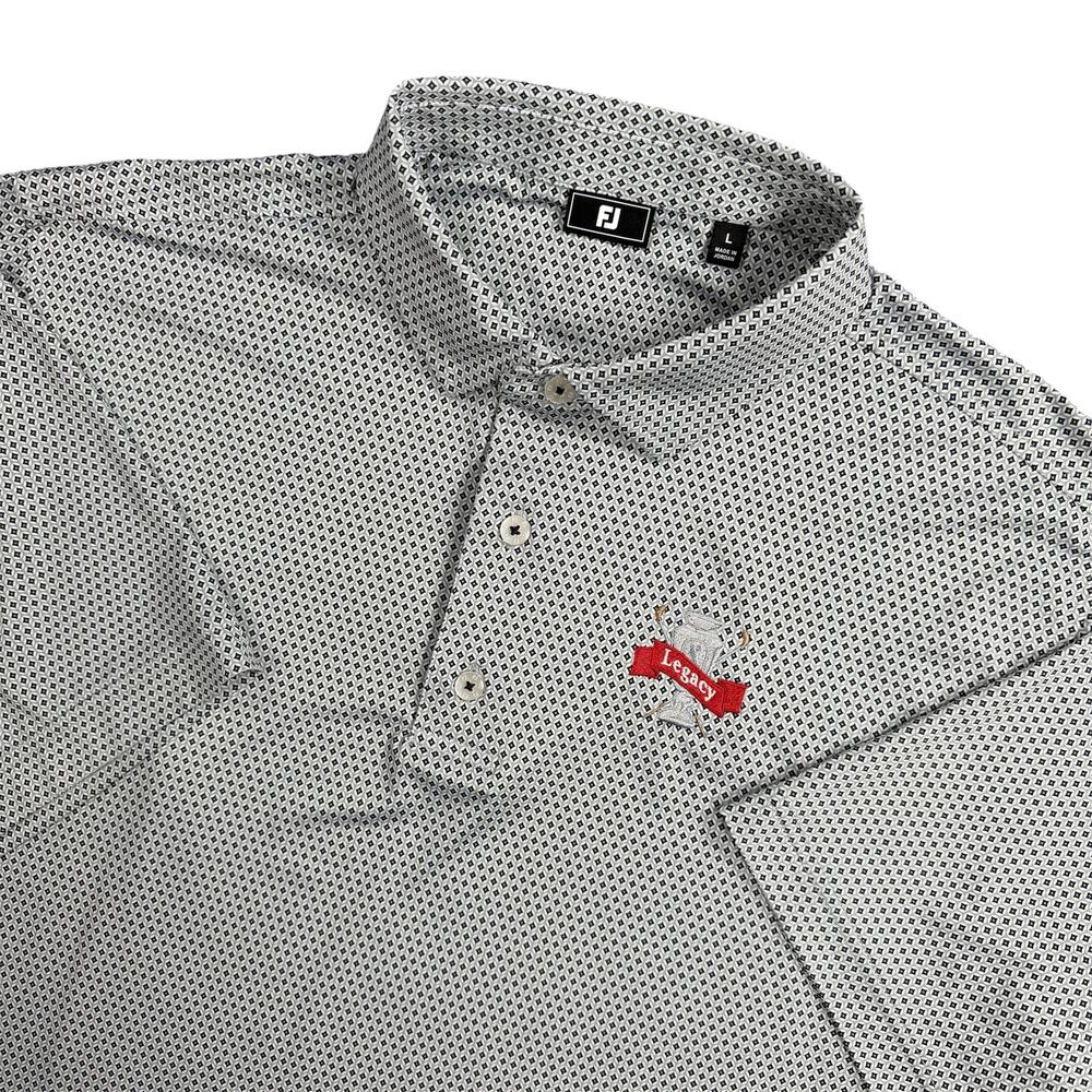 FootJoy Men’s Large Gray White Navy Geometric Golf Polo Legacy Logo Stretch